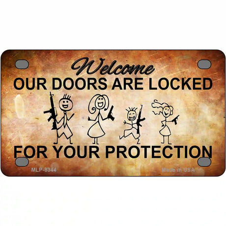 Doors Locked Your Protection Metal Novelty License Plate 4" x 2.2" (MLP)