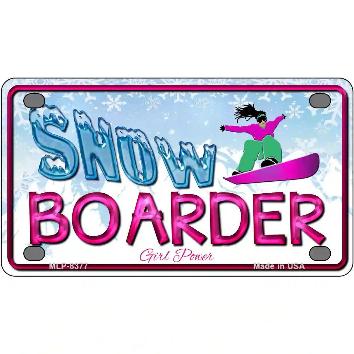 Snow Boarder Girl Metal Novelty License Plate 4" x 2.2" (MLP)