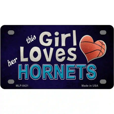 This Girl Loves Her Hornets Novelty Metal License Plate 4" x 2.2" (MLP)