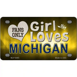 This Girl Loves Michigan Novelty Metal License Plate 4" x 2.2" (MLP)