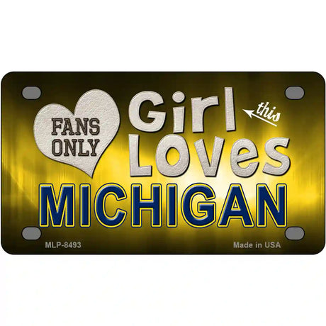 This Girl Loves Michigan Novelty Metal License Plate 4" x 2.2" (MLP)