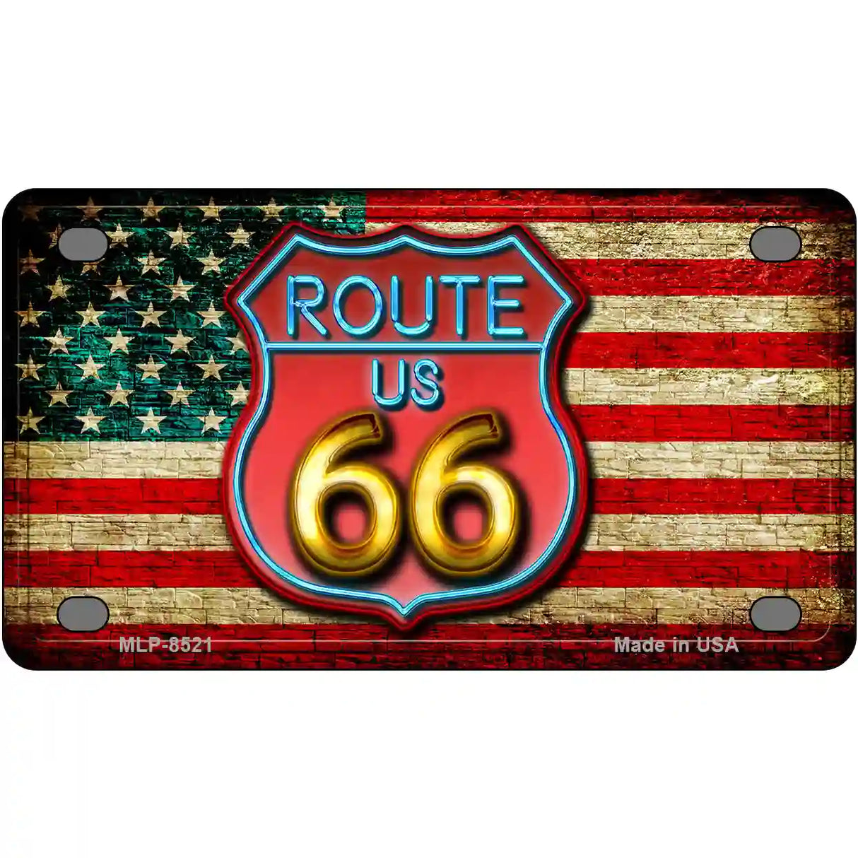 American Route 66 Neon Metal Novelty License Plate 4" x 2.2" (MLP)