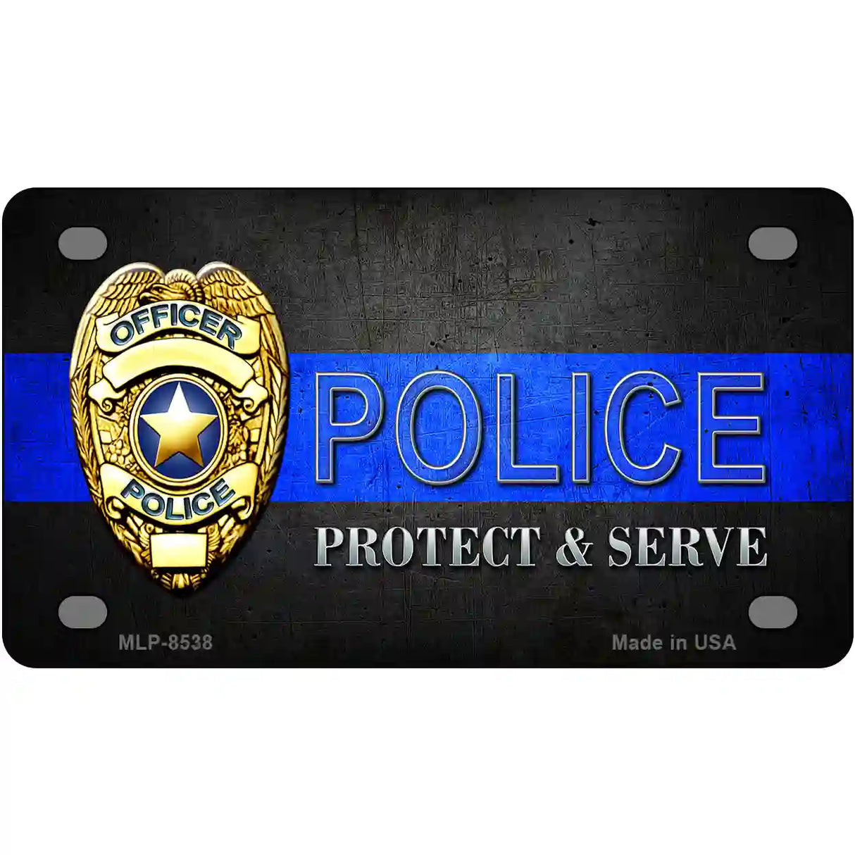 Police Badge Thin Blue Line Metal Novelty License Plate 4" x 2.2" (MLP)