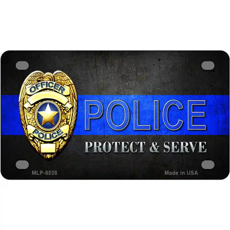 Police Badge Thin Blue Line Metal Novelty License Plate 4" x 2.2" (MLP)