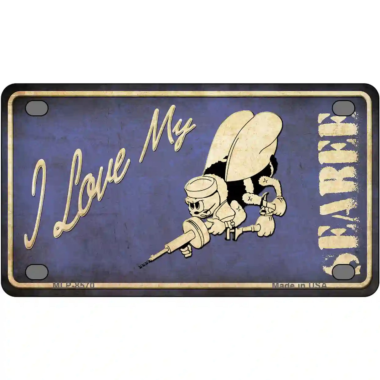 I Love My Seabee Metal Novelty License Plate 4" x 2.2" (MLP)