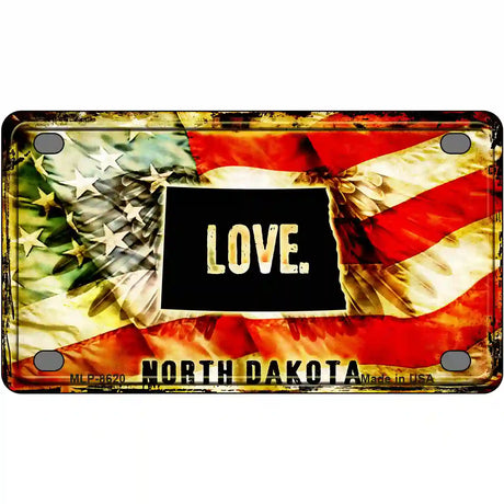 North Dakota Love Metal Novelty License Plate 4" x 2.2" (MLP)