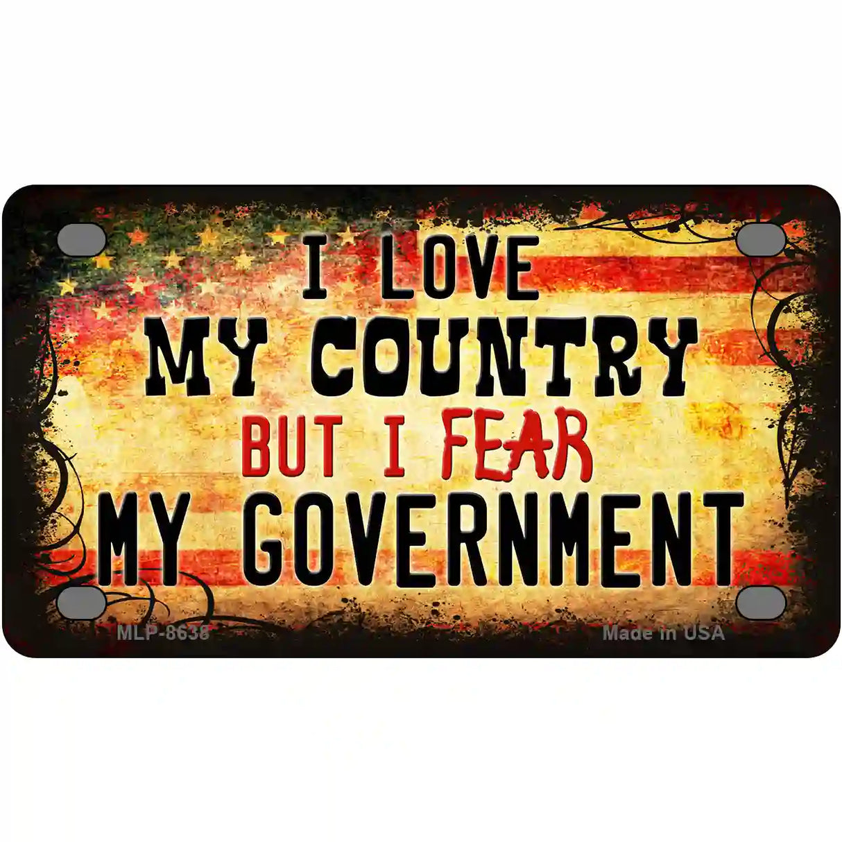 I Love My Country Metal Novelty License Plate 4" x 2.2" (MLP)