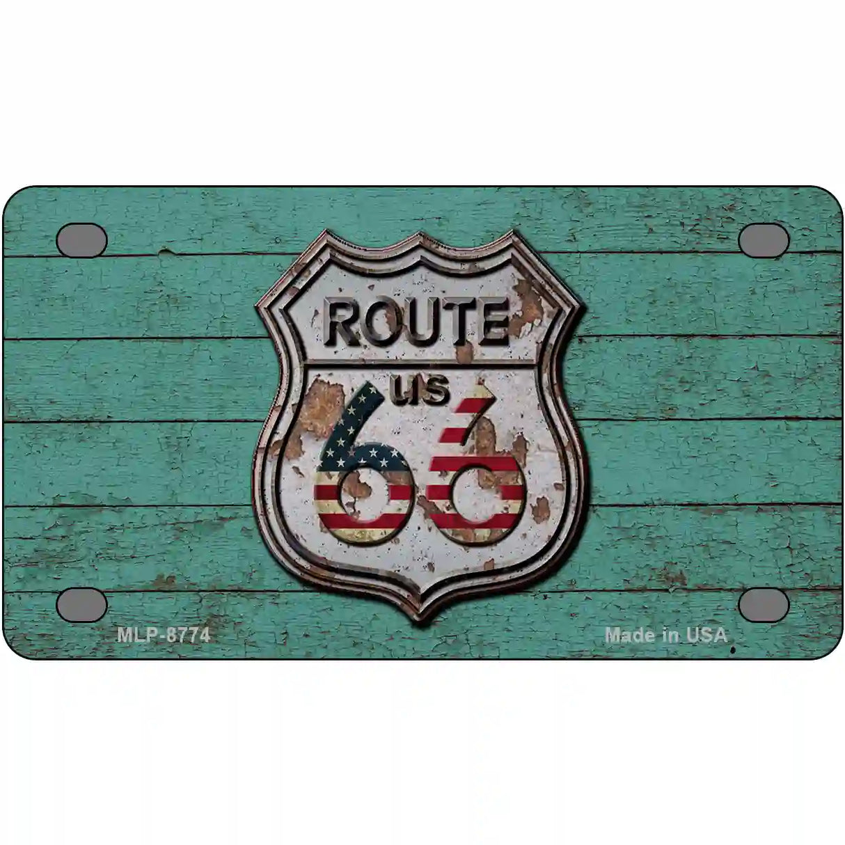 Route 66 Rusty On Wood Metal Novelty License Plate 4" x 2.2" (MLP)