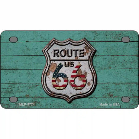 Route 66 Rusty On Wood Metal Novelty License Plate 4" x 2.2" (MLP)