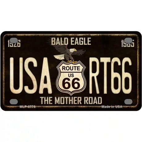 Bald Eagle Route 66 Metal Novelty License Plate 4" x 2.2" (MLP)