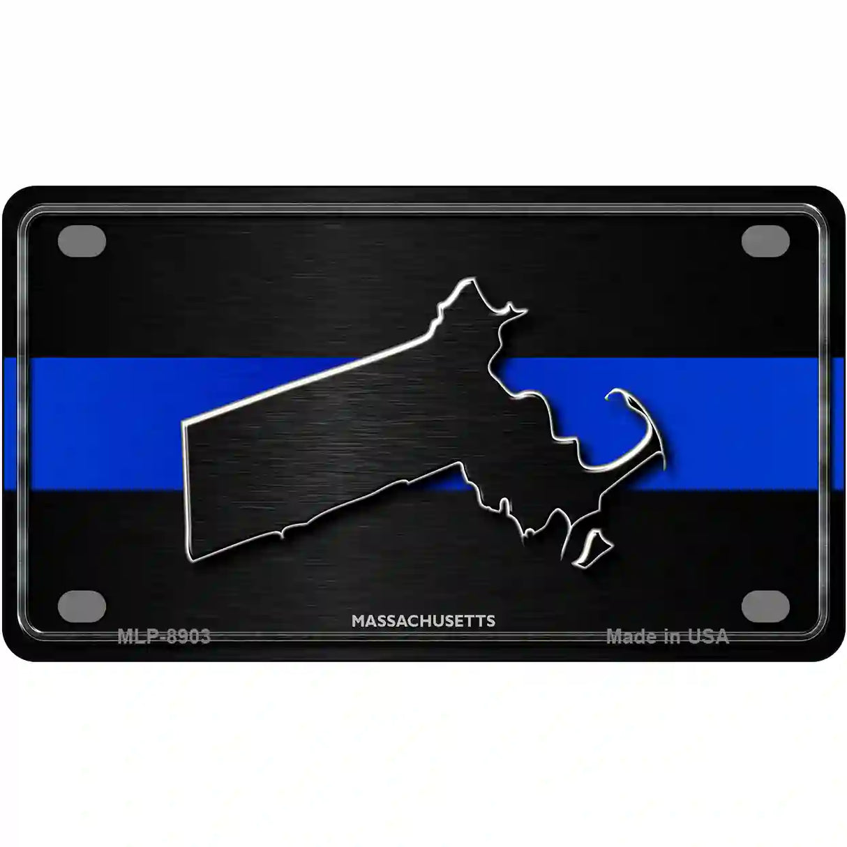 Massachusetts Thin Blue Line Metal Novelty License Plate 4" x 2.2" (MLP)