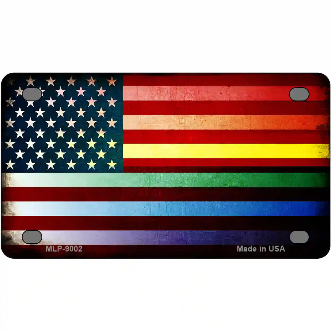 American Flag Rainbow Metal Novelty License Plate 4" x 2.2" (MLP)
