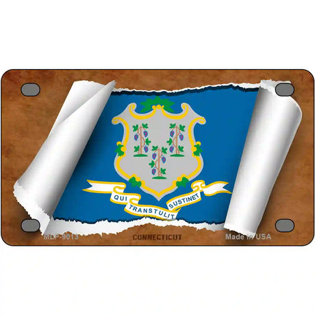 Connecticut Flag Scroll Metal Novelty License Plate 4" x 2.2" (MLP)