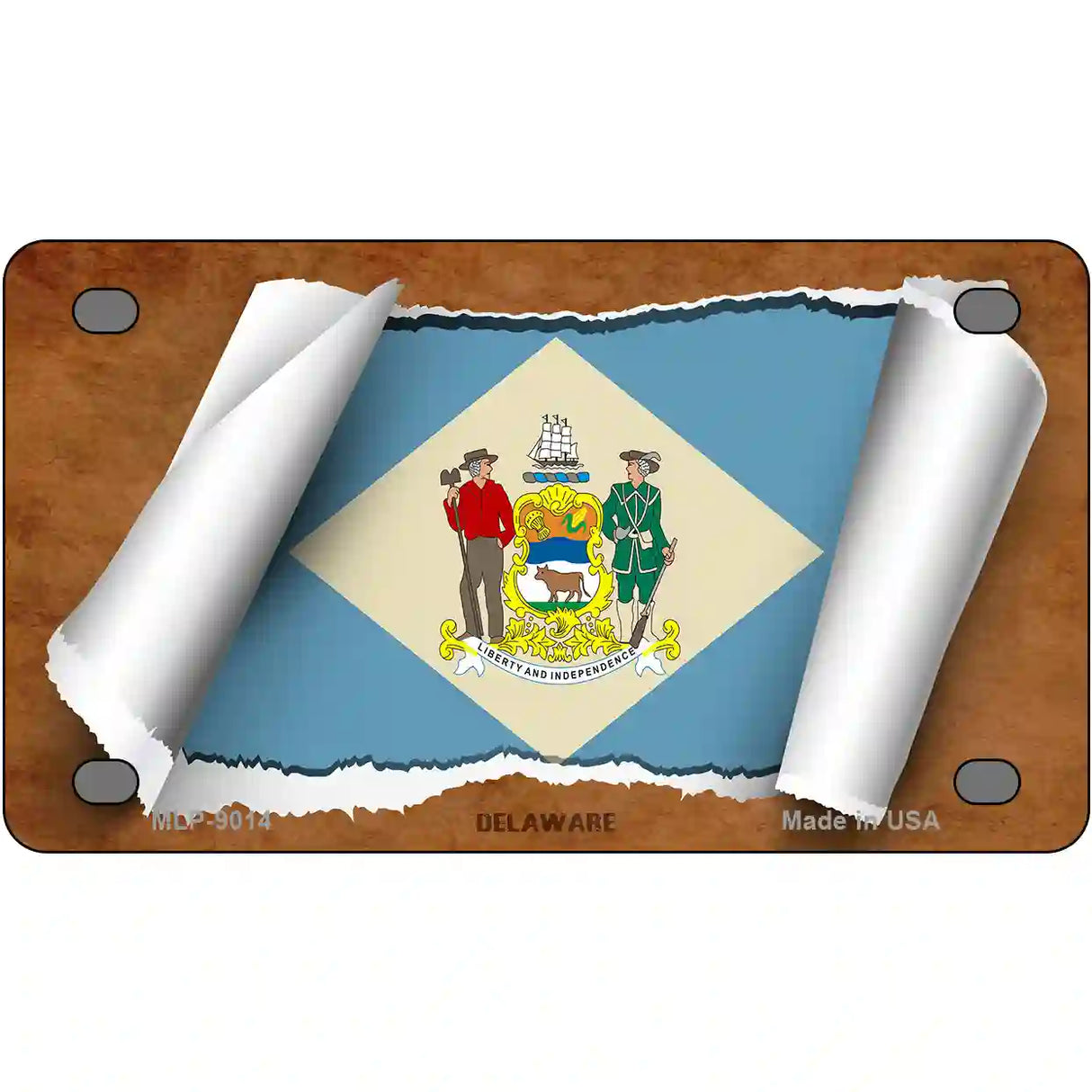 Delaware Flag Scroll Metal Novelty License Plate 4" x 2.2" (MLP)