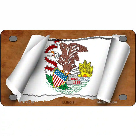 Illinois Flag Scroll Metal Novelty License Plate 4" x 2.2" (MLP)