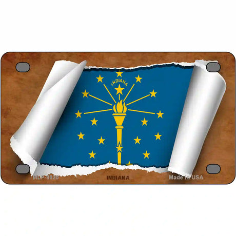 Indiana Flag Scroll Metal Novelty License Plate 4" x 2.2" (MLP)