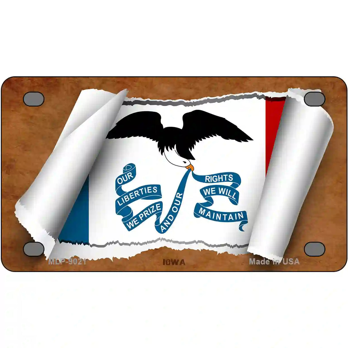 Iowa Flag Scroll Metal Novelty License Plate 4" x 2.2" (MLP)