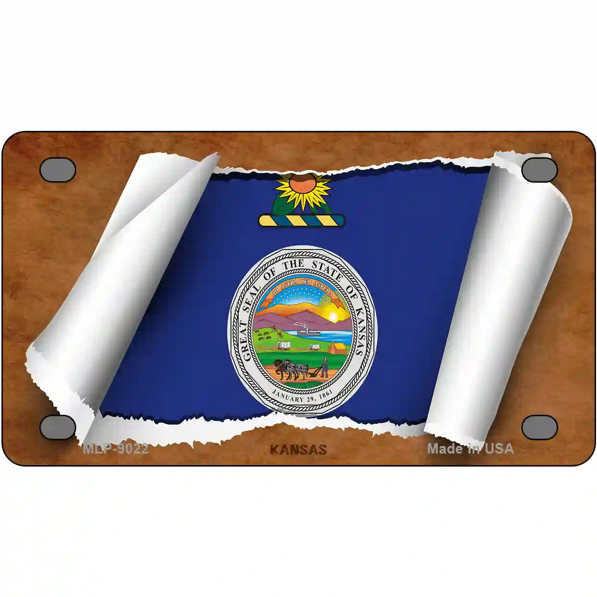 Kansas Flag Scroll Metal Novelty License Plate 4" x 2.2" (MLP)