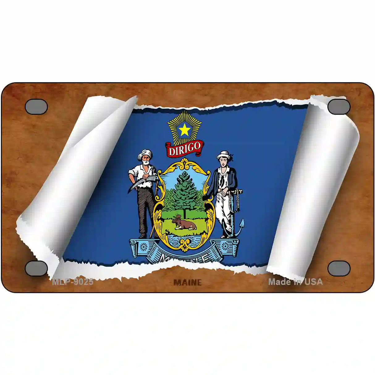 Maine Flag Scroll Metal Novelty License Plate 4" x 2.2" (MLP)