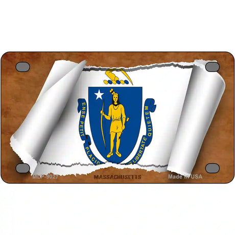 Massachusetts Flag Scroll Metal Novelty License Plate 4" x 2.2" (MLP)