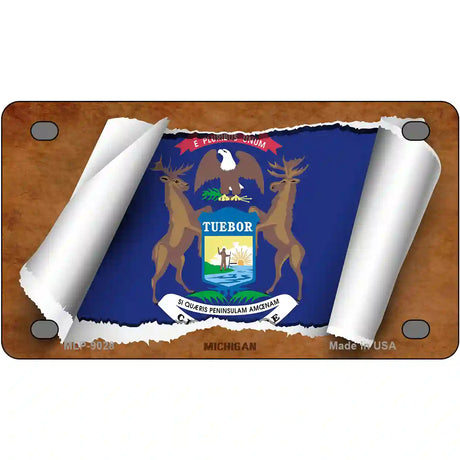 Michigan Flag Scroll Metal Novelty License Plate 4" x 2.2" (MLP)