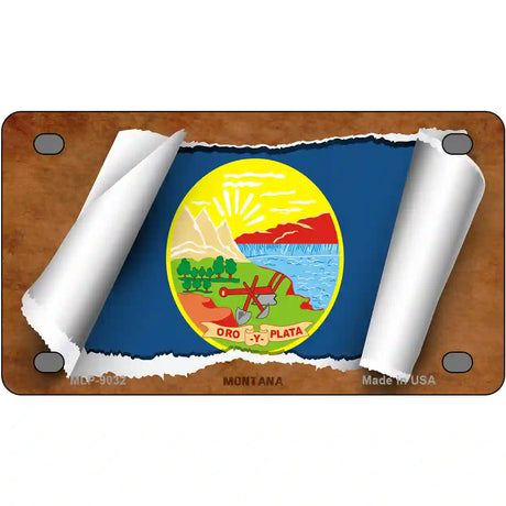 Montana Flag Scroll Metal Novelty License Plate 4" x 2.2" (MLP)