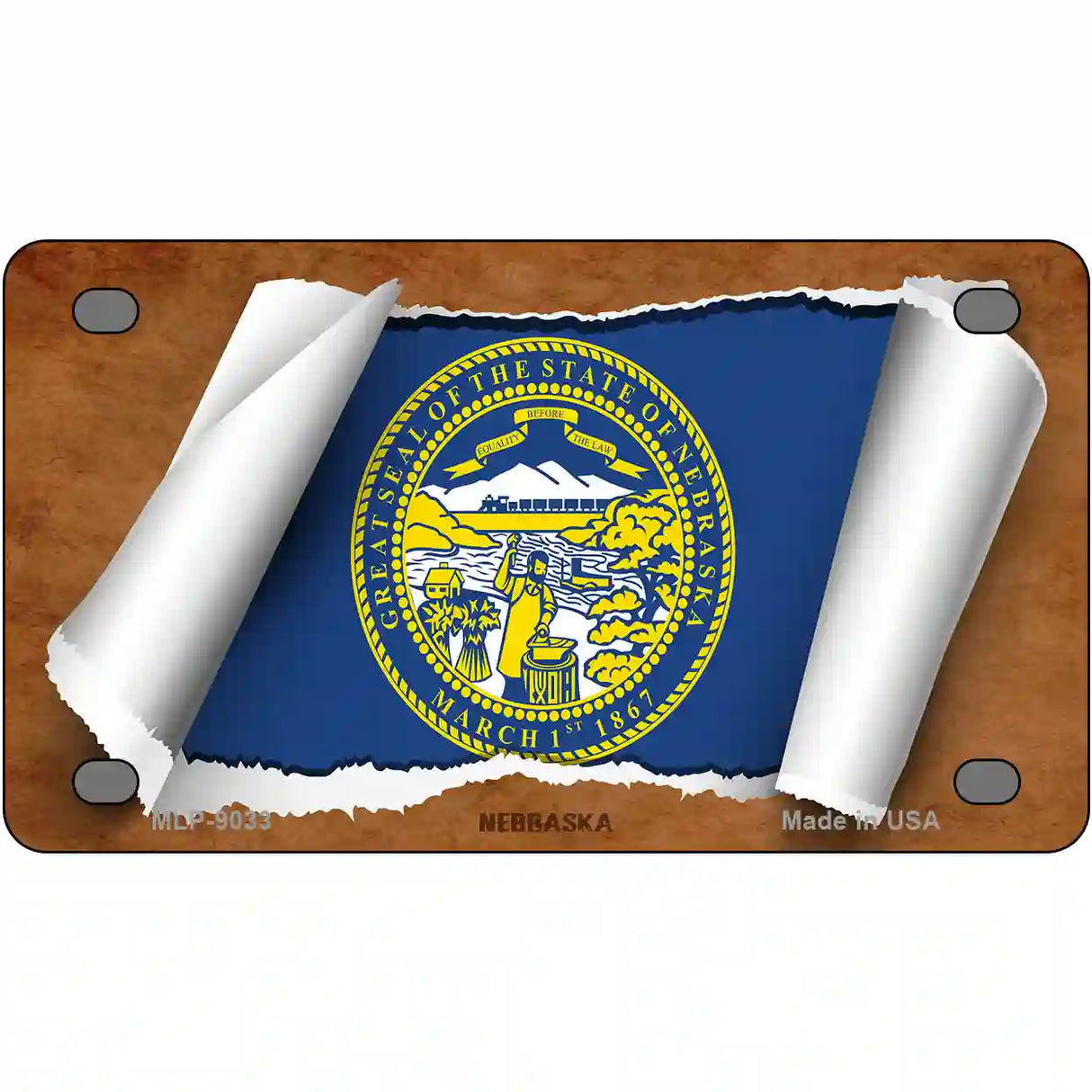 Nebraska Flag Scroll Metal Novelty License Plate 4" x 2.2" (MLP)