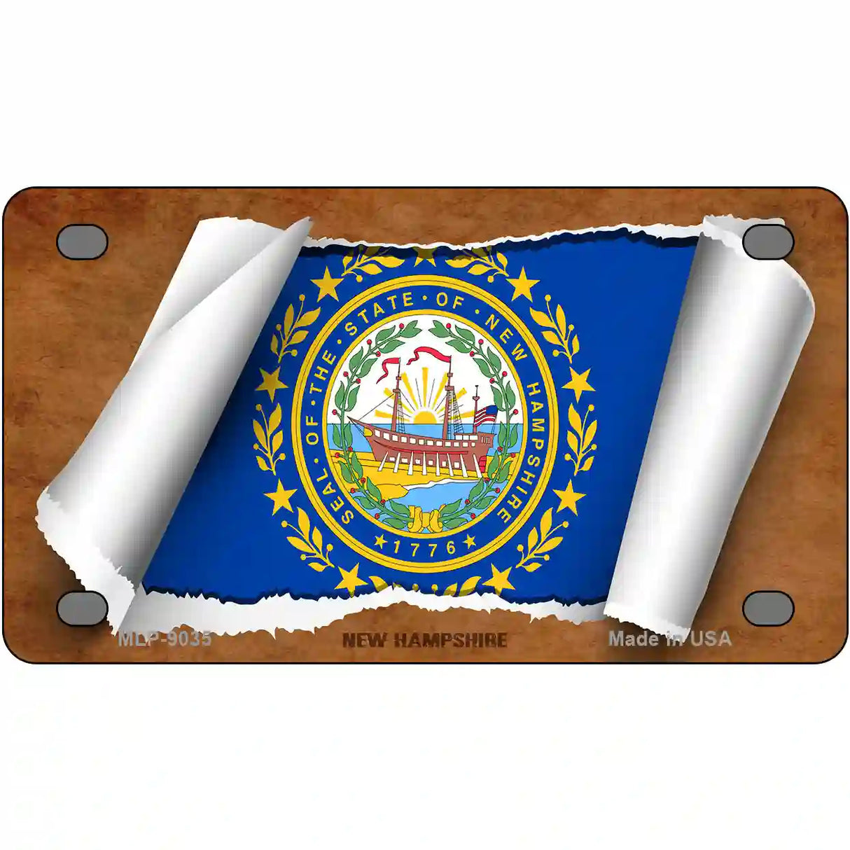 New Hampshire Flag Scroll Metal Novelty License Plate 4" x 2.2" (MLP)