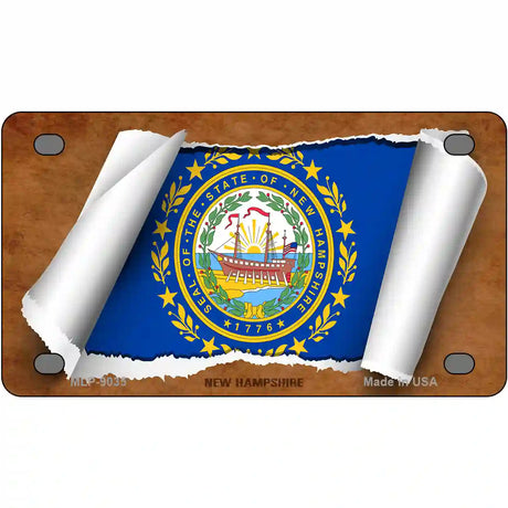 New Hampshire Flag Scroll Metal Novelty License Plate 4" x 2.2" (MLP)