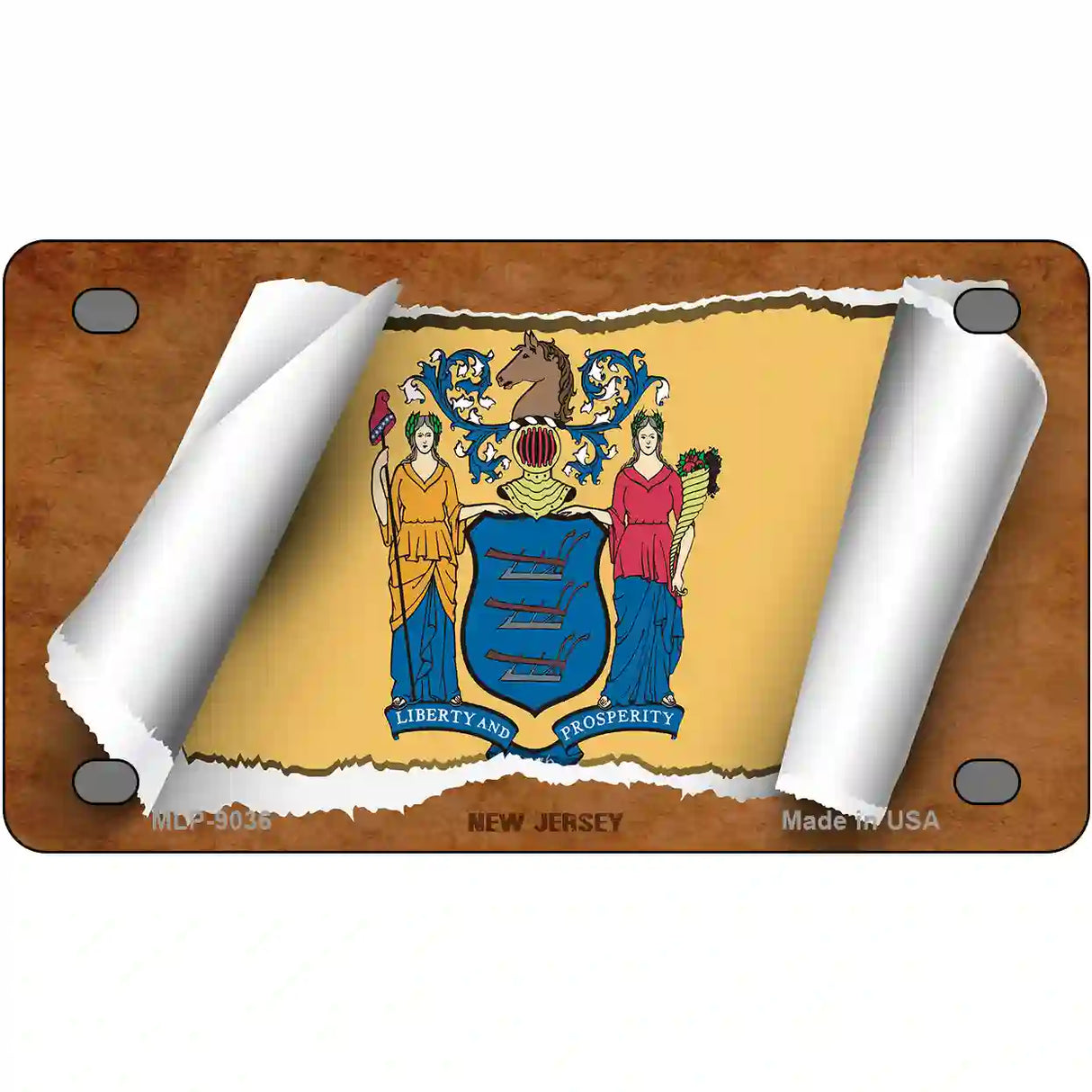 New Jersey Flag Scroll Metal Novelty License Plate 4" x 2.2" (MLP)