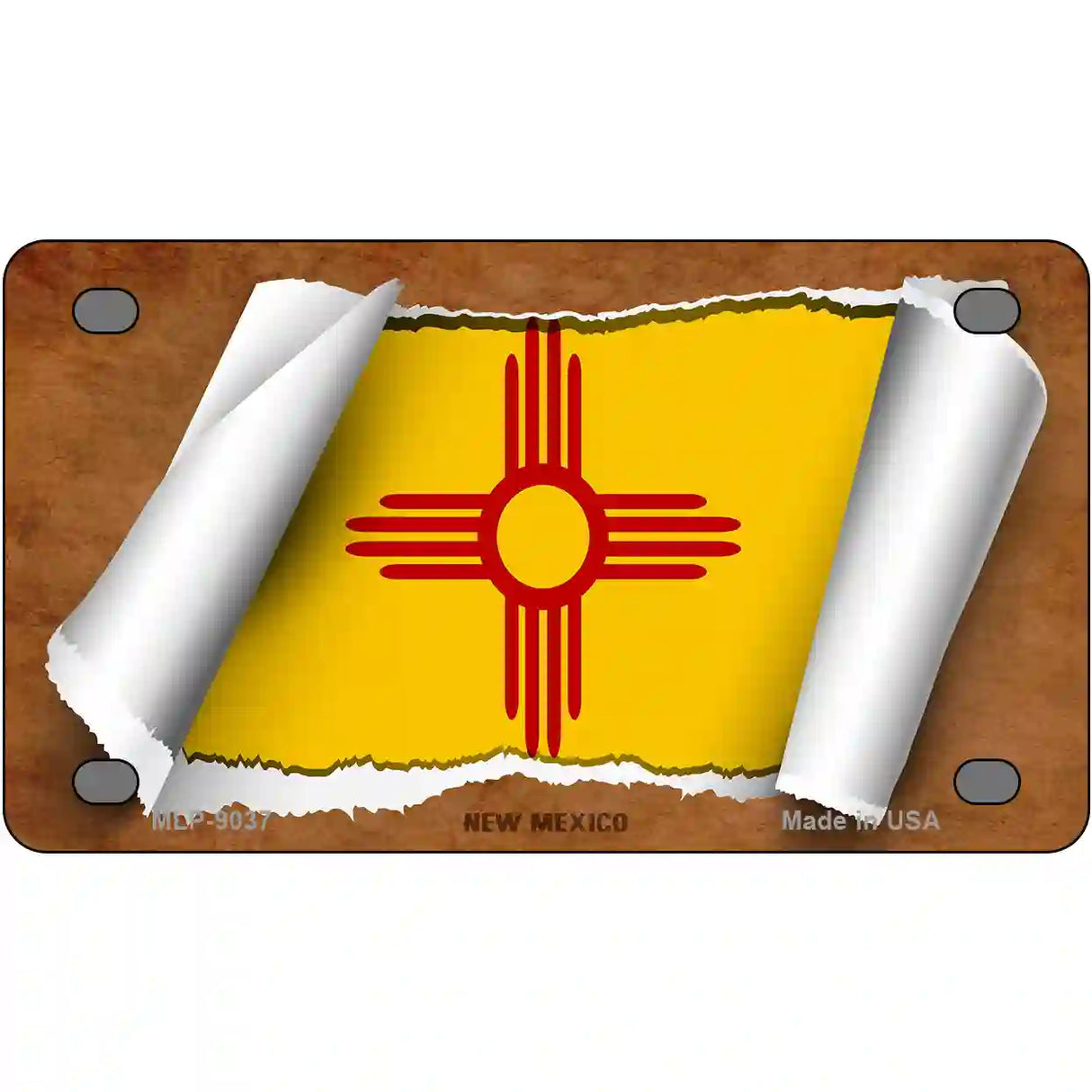 New Mexico Flag Scroll Metal Novelty License Plate 4" x 2.2" (MLP)