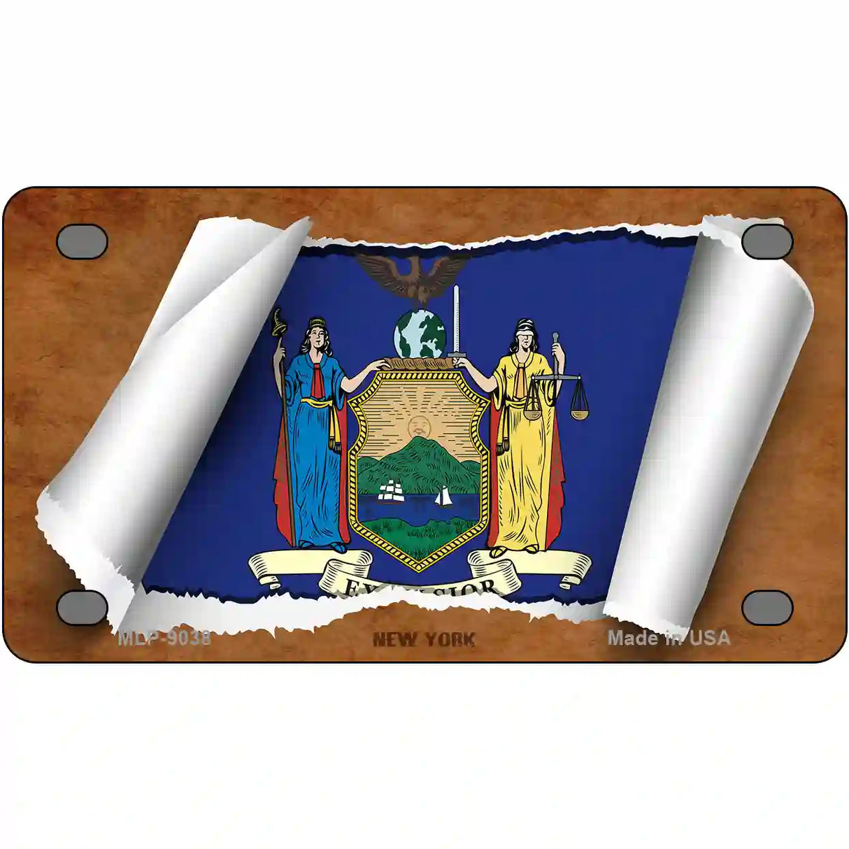 New York Flag Scroll Metal Novelty License Plate 4" x 2.2" (MLP)