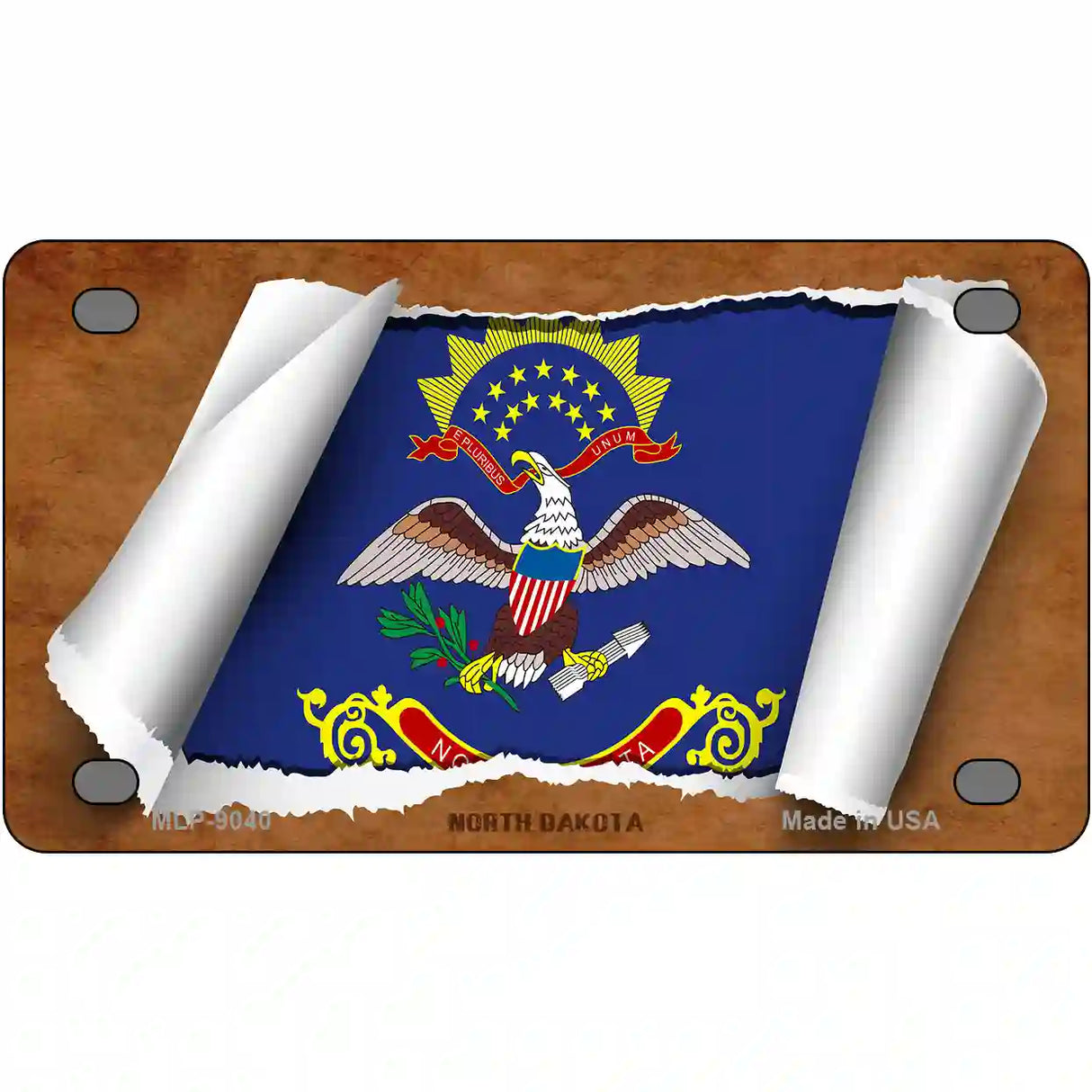 North Dakota Flag Scroll Metal Novelty License Plate 4" x 2.2" (MLP)