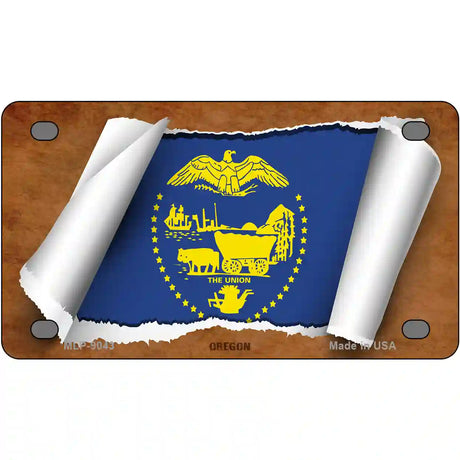 Oregon Flag Scroll Metal Novelty License Plate 4" x 2.2" (MLP)