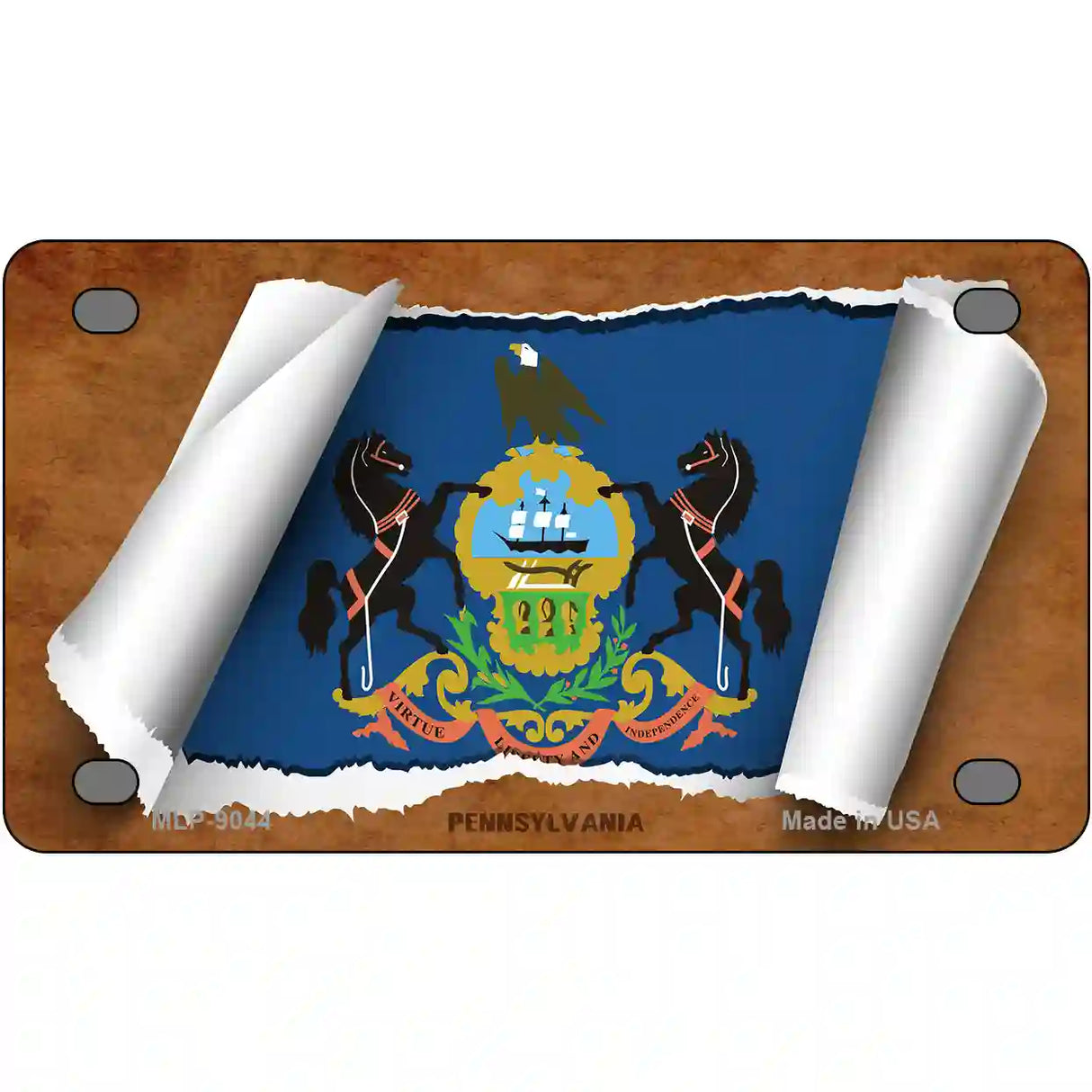 Pennsylvania Flag Scroll Metal Novelty License Plate 4" x 2.2" (MLP)