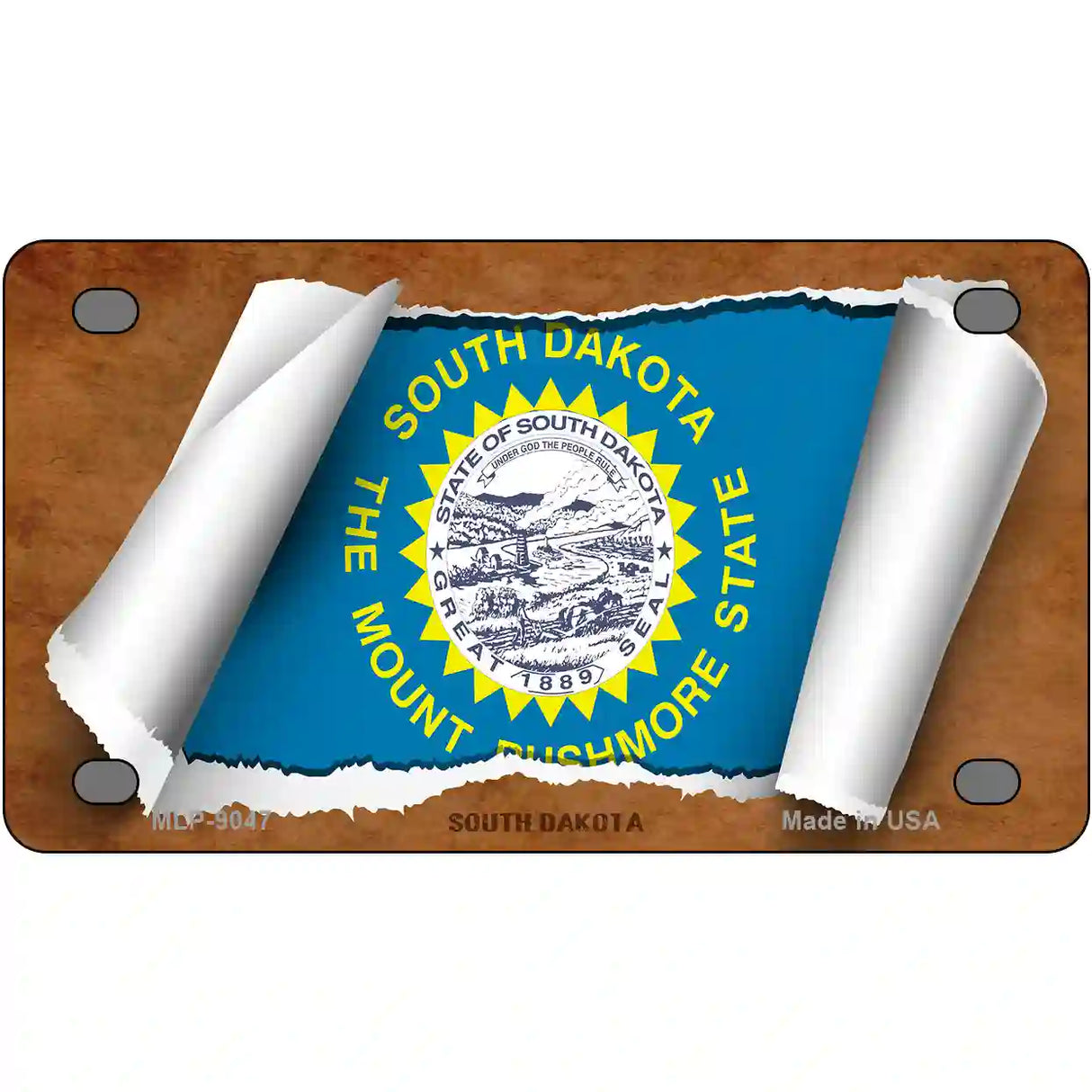 South Dakota Flag Scroll Metal Novelty License Plate 4" x 2.2" (MLP)