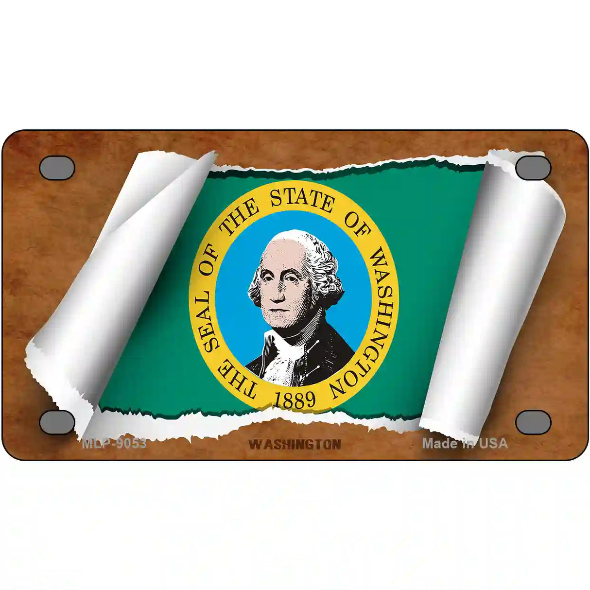 Washington Flag Scroll Metal Novelty License Plate 4" x 2.2" (MLP)