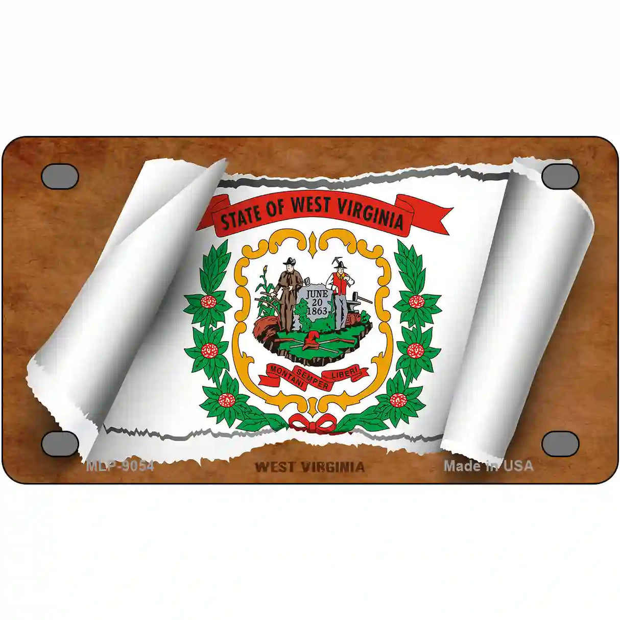 West Virginia Flag Scroll Metal Novelty License Plate 4" x 2.2" (MLP)