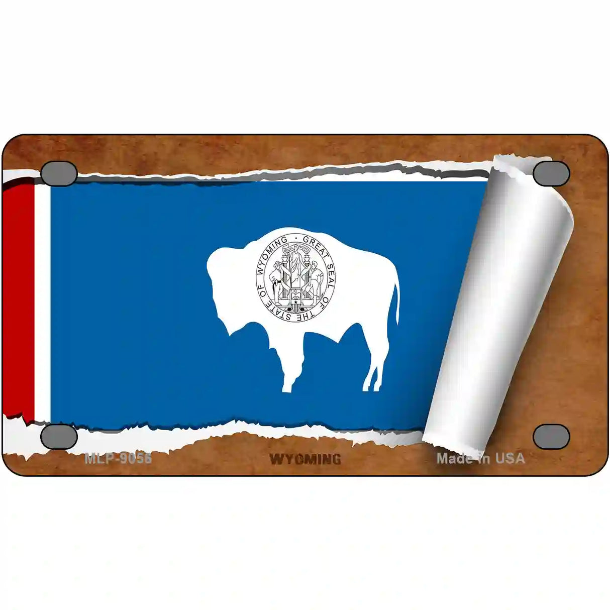 Wyoming Flag Scroll Metal Novelty License Plate 4" x 2.2" (MLP)