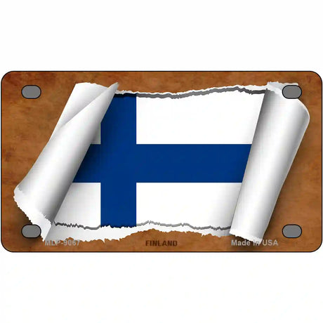 Finland Flag Scroll Metal Novelty License Plate 4" x 2.2" (MLP)