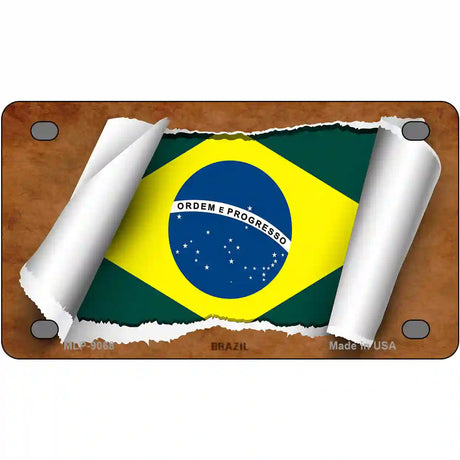 Brazil Flag Scroll Metal Novelty License Plate 4" x 2.2" (MLP)