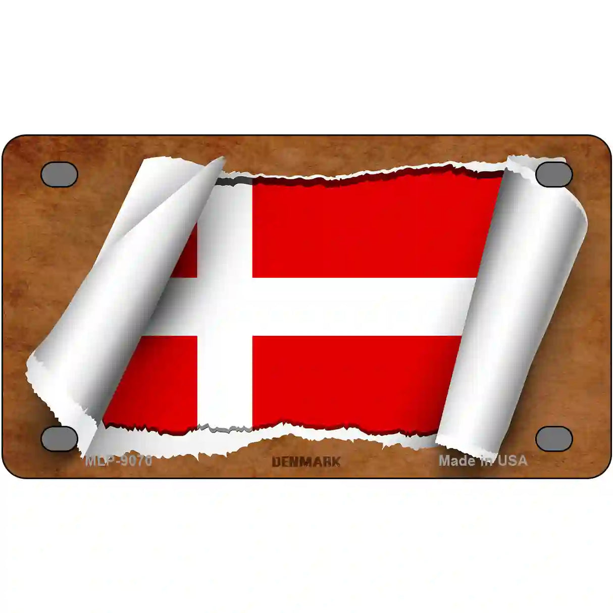 Denmark Flag Scroll Metal Novelty License Plate 4" x 2.2" (MLP)