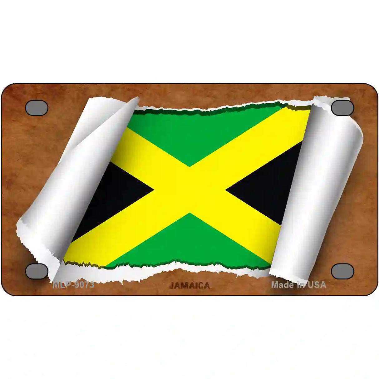 Jamaica Flag Scroll Metal Novelty License Plate 4" x 2.2" (MLP)