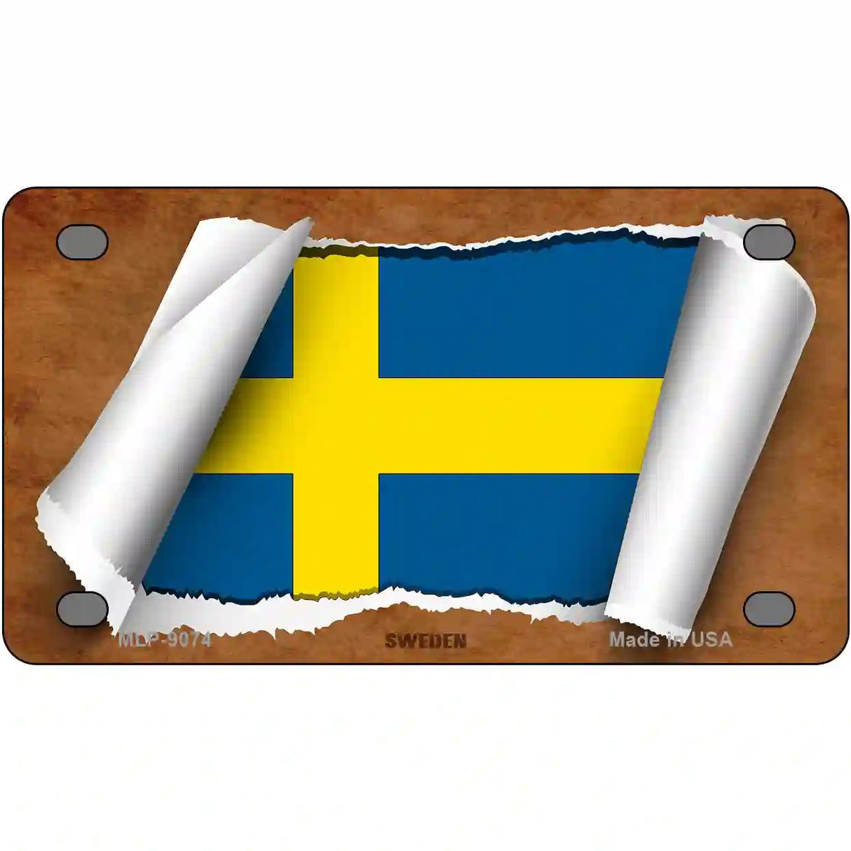 Sweden Flag Scroll Metal Novelty License Plate 4" x 2.2" (MLP)