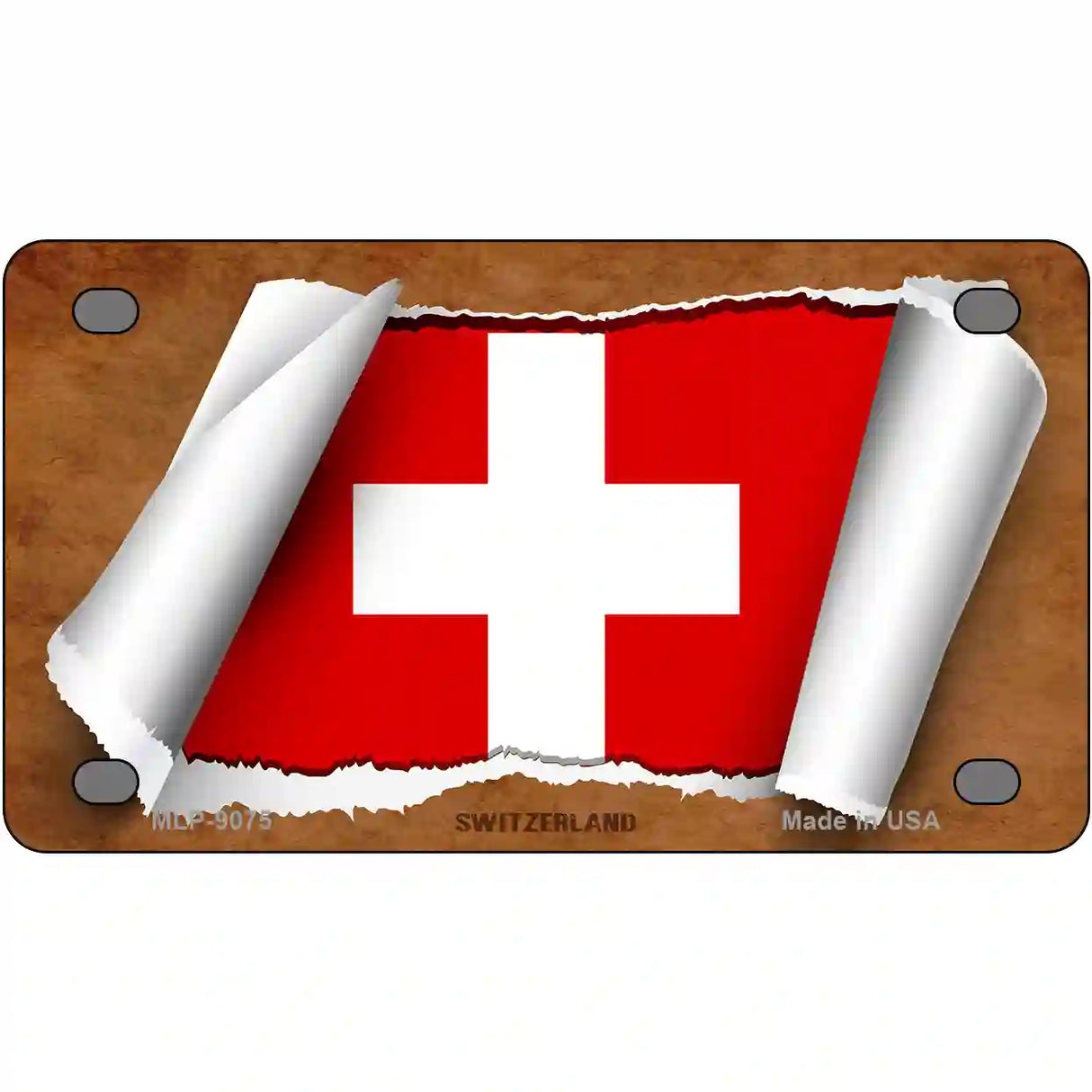 Switzerland Flag Scroll Metal Novelty License Plate 4" x 2.2" (MLP)