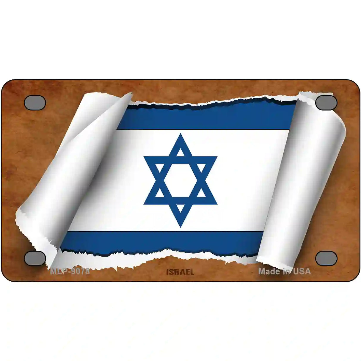 Israel Flag Scroll Metal Novelty License Plate 4" x 2.2" (MLP)