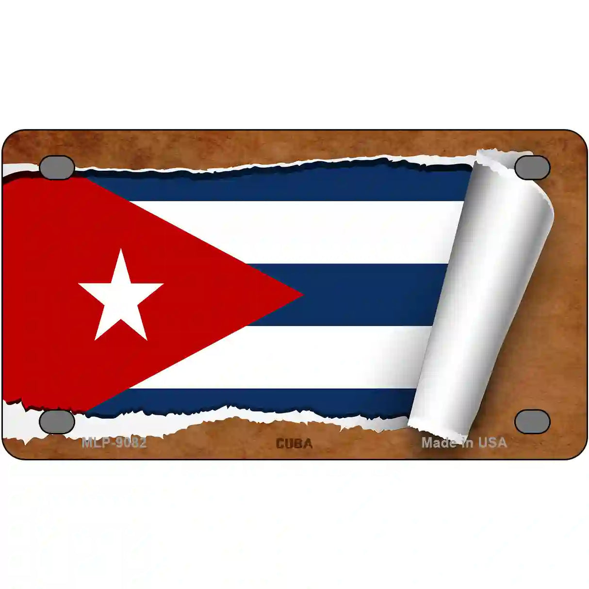 Cuba Flag Scroll Metal Novelty License Plate 4" x 2.2" (MLP)