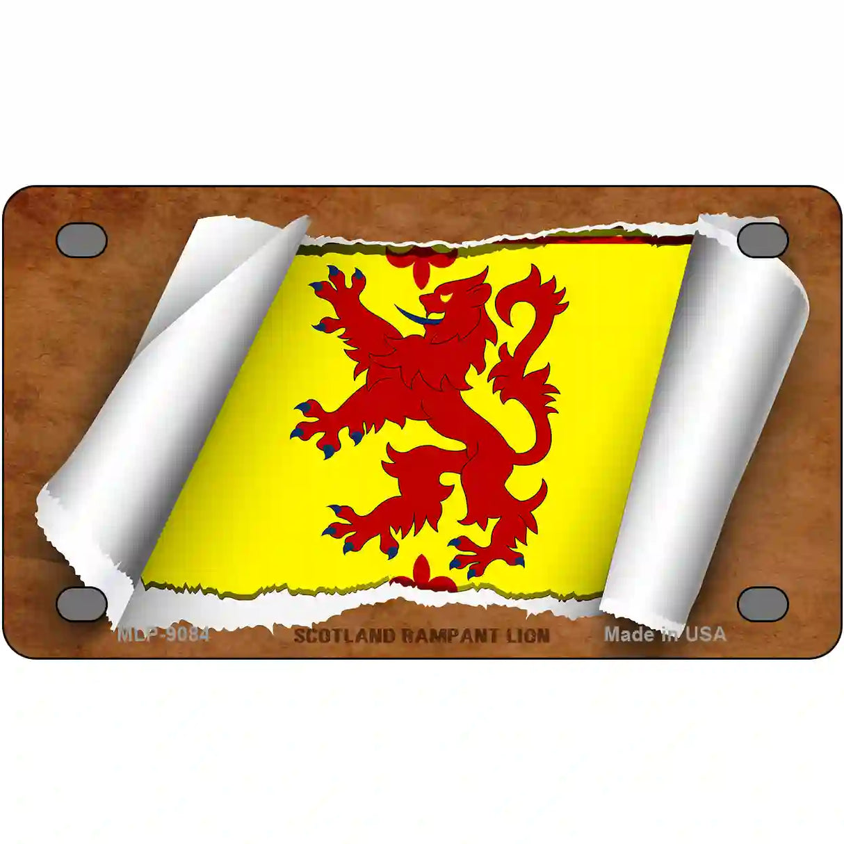 Scotland Rampant Lion Flag Scroll Metal Novelty License Plate 4" x 2.2" (MLP)