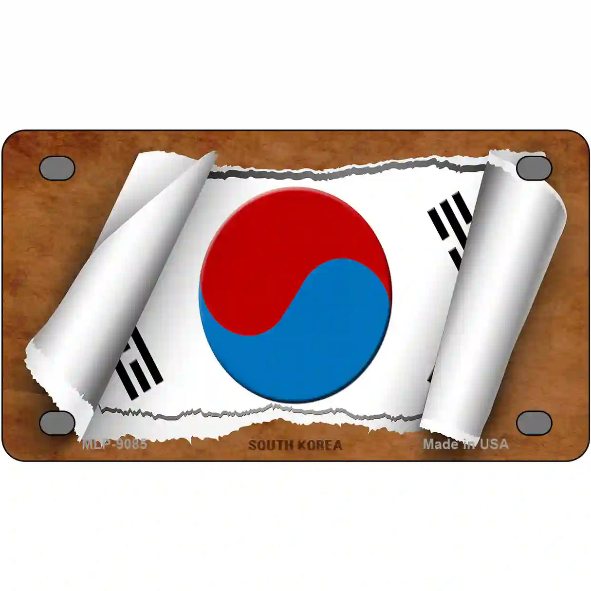 South Korea Flag Scroll Metal Novelty License Plate 4" x 2.2" (MLP)