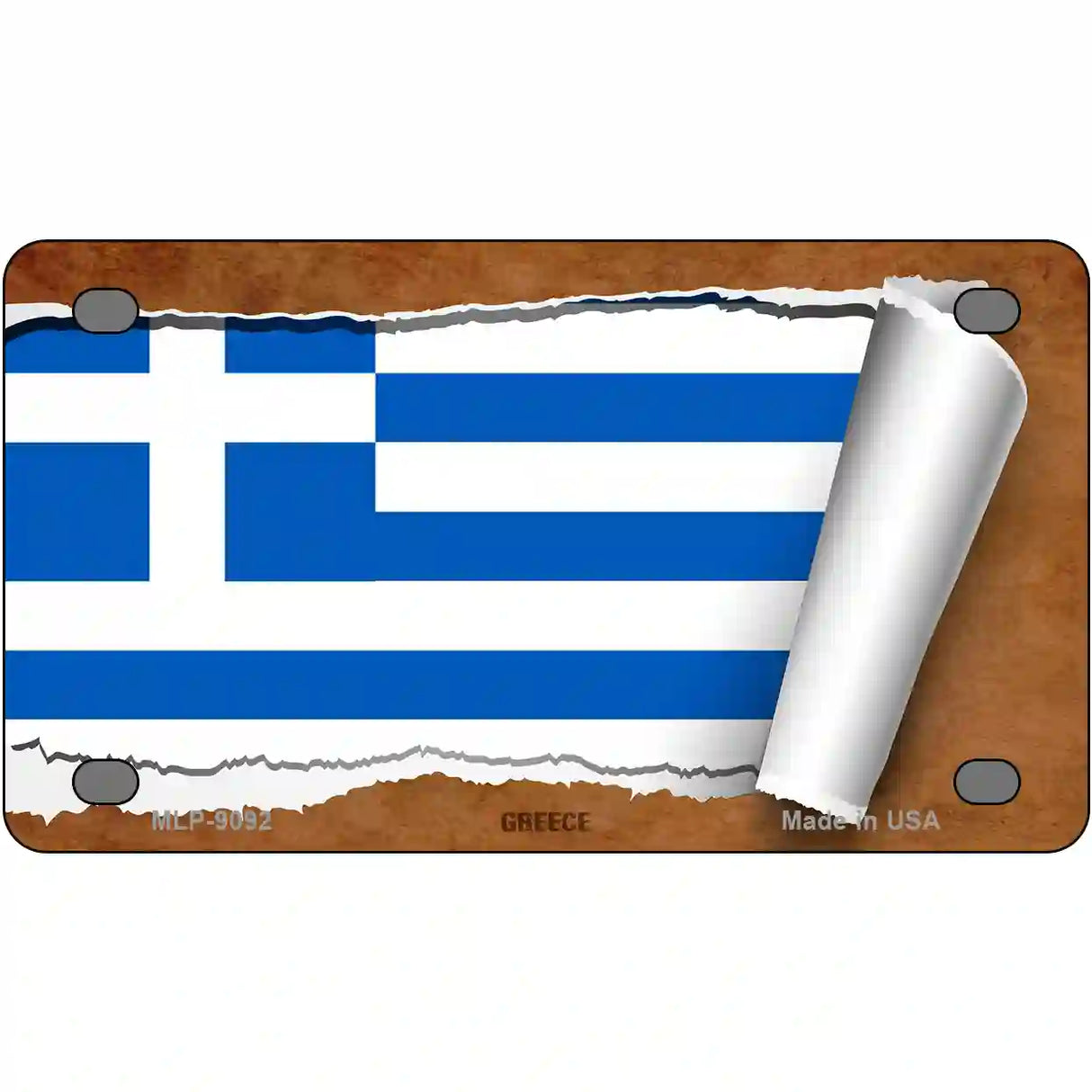 Greece Flag Scroll Metal Novelty License Plate 4" x 2.2" (MLP)